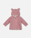 Deux Par Deux Hooded Full Zip Cat Plush Jacket In Pink