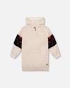 Deux Par Deux Hooded Glittering French Terry Dress With Heart Bag In Neutral