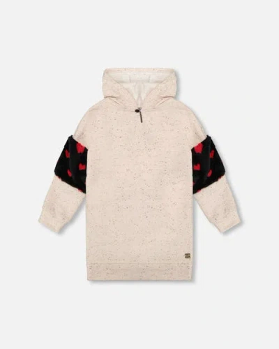 Deux Par Deux Kids'  Hooded Glittering French Terry Dress With Heart Bag In Neutral