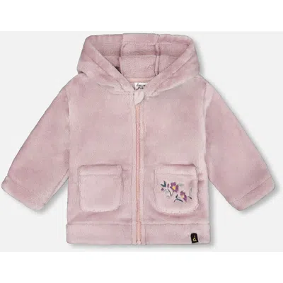 Deux Par Deux Babies'  Hooded Zip Plush Jacket In Pink
