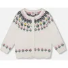 Deux Par Deux Jacquard Knit Cardigan With Floral In White