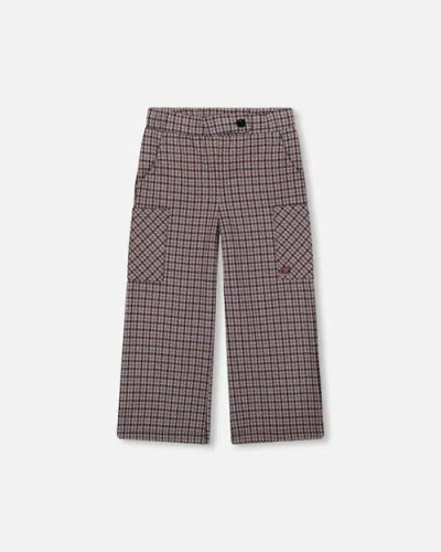 Deux Par Deux Kids'  Jacquard Knit Flare Pants With Houndstooth In Black