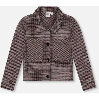 Deux Par Deux Kids'  Jacquard Knit Jacket With Houndstooth In Brown