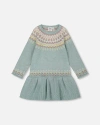 Deux Par Deux Jacquard Sweater Dress With Ribbed Skirt In Green