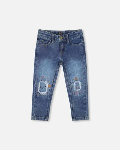 Deux Par Deux Babies'  Jeans With Embroideries In Blue