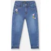 Deux Par Deux Jeans With Frayed Hems And Floral Embroideries In Blue