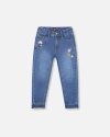 Deux Par Deux Jeans With Frayed Hems And Floral Embroideries In Blue