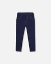 Deux Par Deux Little Girl's Plush Lined Dark Blue Denim Jeggings In Blue