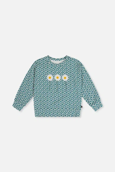 Deux Par Deux Kids'  Jersey Daisy Embroidery Sweater Fit Long Sleeve T-shirt In Multi