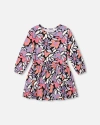 Deux Par Deux Jersey Dress Retro Flower In Blue