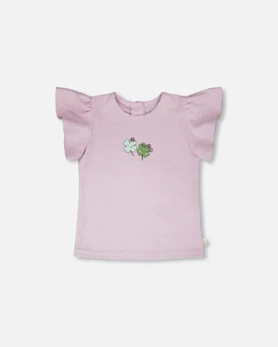 Deux Par Deux Babies'  Jersey Flutter Sleeves Clover Print T-shirt In Pink
