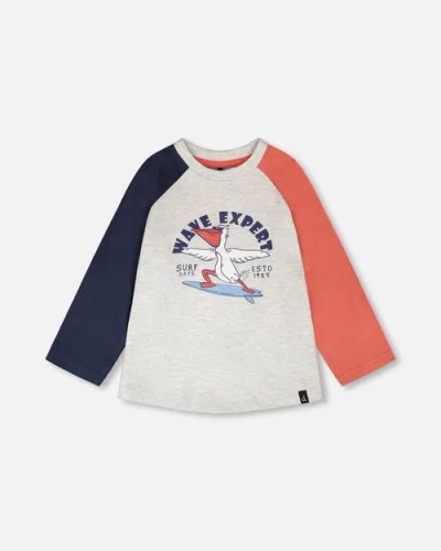 Deux Par Deux Kids'  Jersey Pelican Graphic Long Sleeve T-shirt In Multi