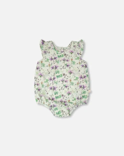 Deux Par Deux Babies'  Jersey Printed Flowers Romper In Multi