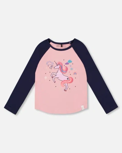 Deux Par Deux Kids'  Jersey Raglan Sleeve Tee In Pink