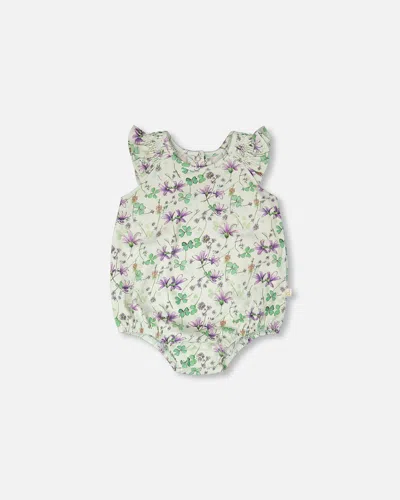 Deux Par Deux Kids' Jersey Romper Green Printed Flowers