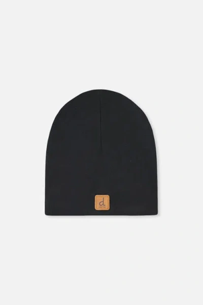 Deux Par Deux Kids'  Jersey Slouchy Logo Patch Hat In Black