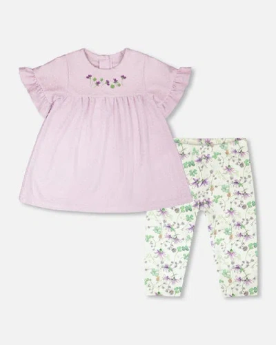 Deux Par Deux Kids'  Jersey Tunic And Cotton Capri Flowers Set In Multi