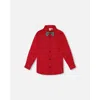 Deux Par Deux Boys' Printed Reindeer Poplin Shirt With Bow Tie - Little Kid In Jester Red