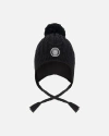 Deux Par Deux Kids Gender Inclusive Lined Winter Hat With Pompom In Black