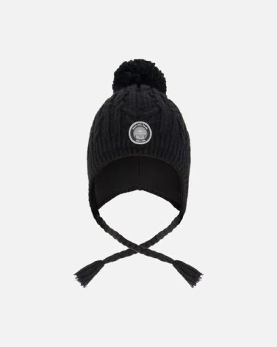 Deux Par Deux Kids Gender Inclusive Lined Winter Hat With Pompom In Black