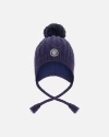 Deux Par Deux Kids Gender Inclusive Lined Winter Hat With Pompom In Blue