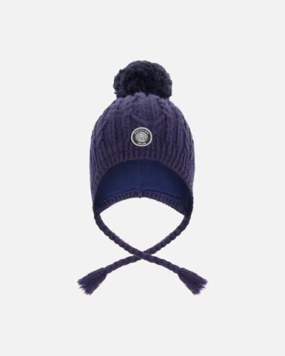 Deux Par Deux Kids Gender Inclusive Lined Winter Hat With Pompom In Blue