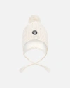 Deux Par Deux Kids Gender Inclusive Lined Winter Hat With Pompom In White