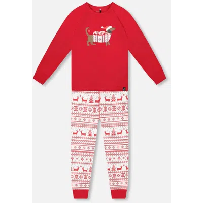 Deux Par Deux Kids Gender Inclusive Organic Cotton Two-piece Pajama Set In Red