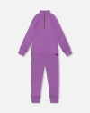 Deux Par Deux Kids Gender Inclusive Two-piece Thermal Underwear Set In Purple