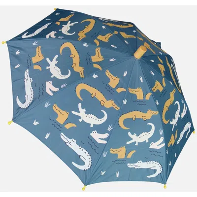 Deux Par Deux Kids Unisex Blue Umbrella With Crocodiles That Change Color Upon Contact With Water In Blue With Crocodile