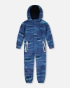 Deux Par Deux Little Kids Unisex Printed Mid-season One-piece Outerwear Blue Wave And Black In Blue Wave And Black