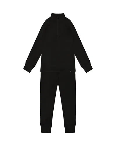 Deux Par Deux Kids Unisex Two-piece Thermal Underwear Set - Little Kid In Black