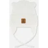 Deux Par Deux Knit Bear Ears Tie Strings Hat In White