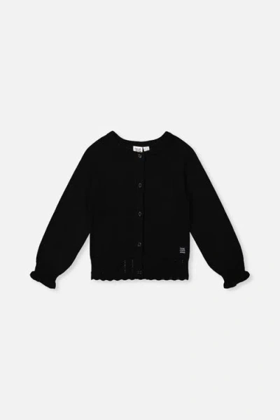 Deux Par Deux Babies'  Knit Button Front Scallop Ruffle Trim Cardigan In Black