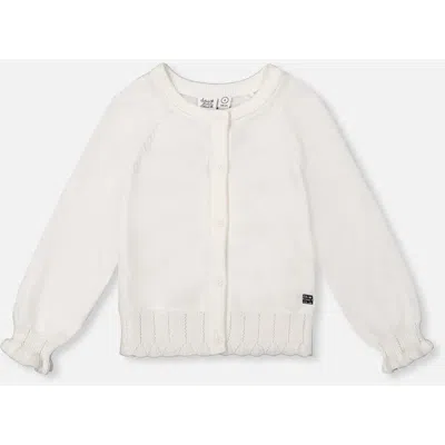 Deux Par Deux Babies'  Knit Button-front Scallop Ruffle Trim Cardigan In White