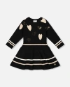 Deux Par Deux Knit Dress With Glittery Heart Motifs In Black