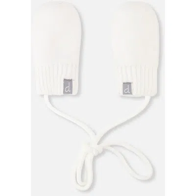 Deux Par Deux Kids'  Knit Fleece Lined Attached String Mittens In White