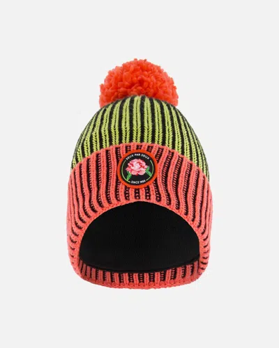 Deux Par Deux Kids' Knit Hat Black, Lime And Coral In Multi