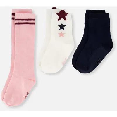 Deux Par Deux Kids'  Knit Ribbed Cuff Star Detail Socks In Multi