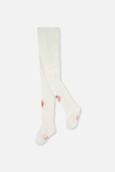 Deux Par Deux Kids'  Knit Strawberry Appliqué Elastic Waist Tights In White