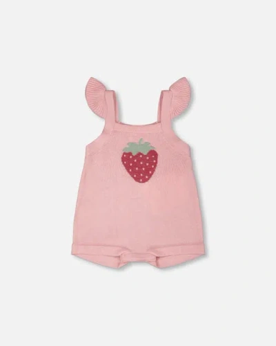 Deux Par Deux Babies'  Knit Strawberry Romper In Pink