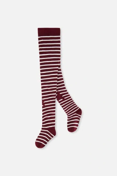 Deux Par Deux Kids'  Knit Striped Star Knee Stretch Tights In Burgundy