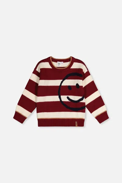 Deux Par Deux Kids' Knit Sweater Red And White Stripes In Brown