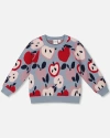 Deux Par Deux Knit Sweater With Apple Heart Jacquard In Blue