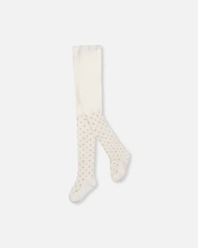 Deux Par Deux Kids'  Knit Tights With Golden Star In White