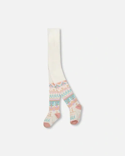 Deux Par Deux Kids'  Knit Tights With Norwegian Jacquard In Neutral