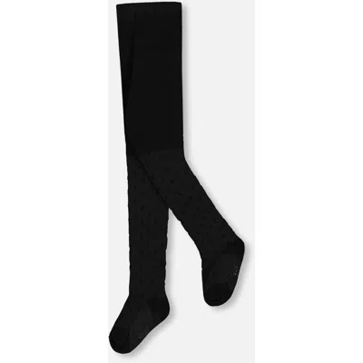 Deux Par Deux Babies'  Knit Tights With Tone-on-tone Star In Black