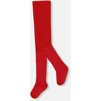 Deux Par Deux Babies'  Knit Tights With Tone-on-tone Star In Red