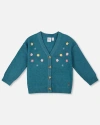 Deux Par Deux Knitted Cardigan With Flower Embroidery In Blue