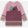 Deux Par Deux Knitted Dress With Cat In Pink